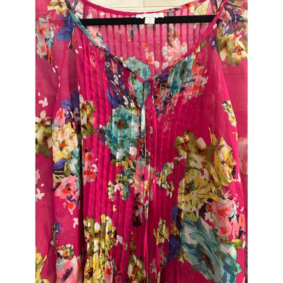 Charter Club Sheer Floral Blouse Pink Multi Color Sheer Top Size 1X - Picture 4 of 6